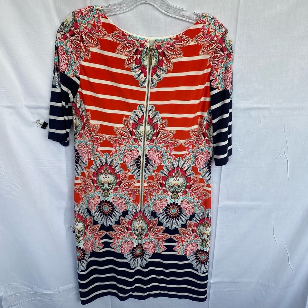 Eliza J. Navy/Orange Abstract Floral & Stripes Midi Shift - 8 - Picture 3 of 8